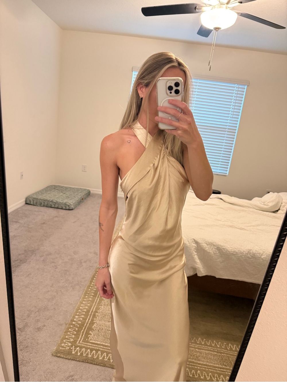MESHKI LAURA HALTER SATIN GOWN IN GOLD SIZE S - Picture 2 of 7